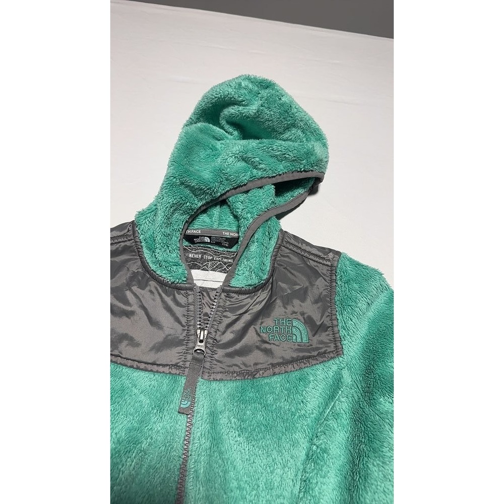 The North Face Osito Fleece Hoodie Jacket Girls S/P 7-8 Mint Green Gray - Picture 2 of 5